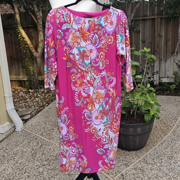 Nwot Bob Mackie Jersey Pink Wearable Art Stretch Colorful Floral Dress S - Picture 1 of 11